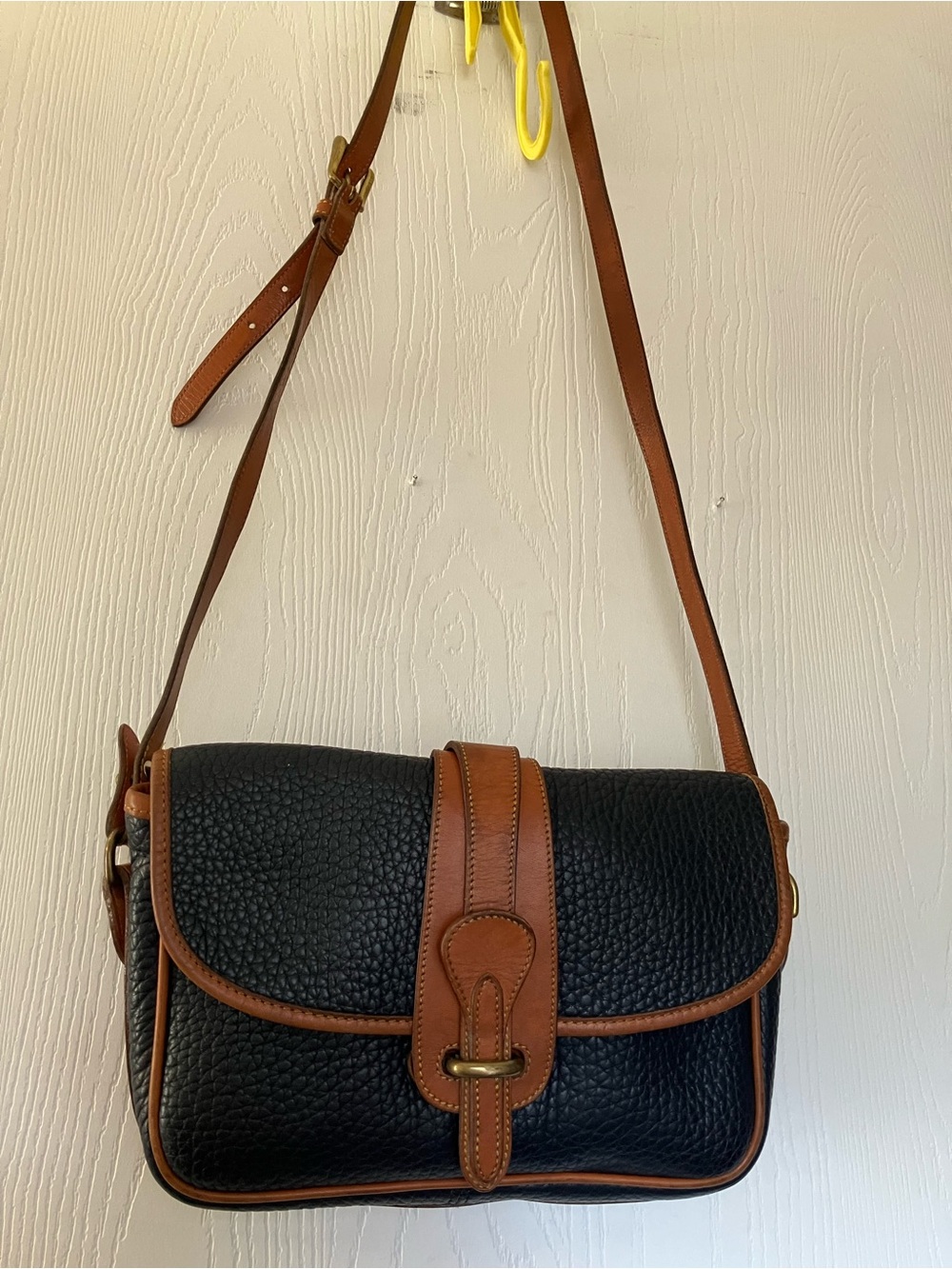 Dooney & Bourke Navy Pebble Leather Crossbody with English Tan Trim - Picture 10 of 11